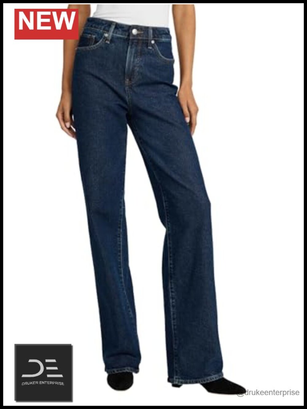 High Rise Relaxed Straight Jeans Cotton Blend Stretch 31" Inseam